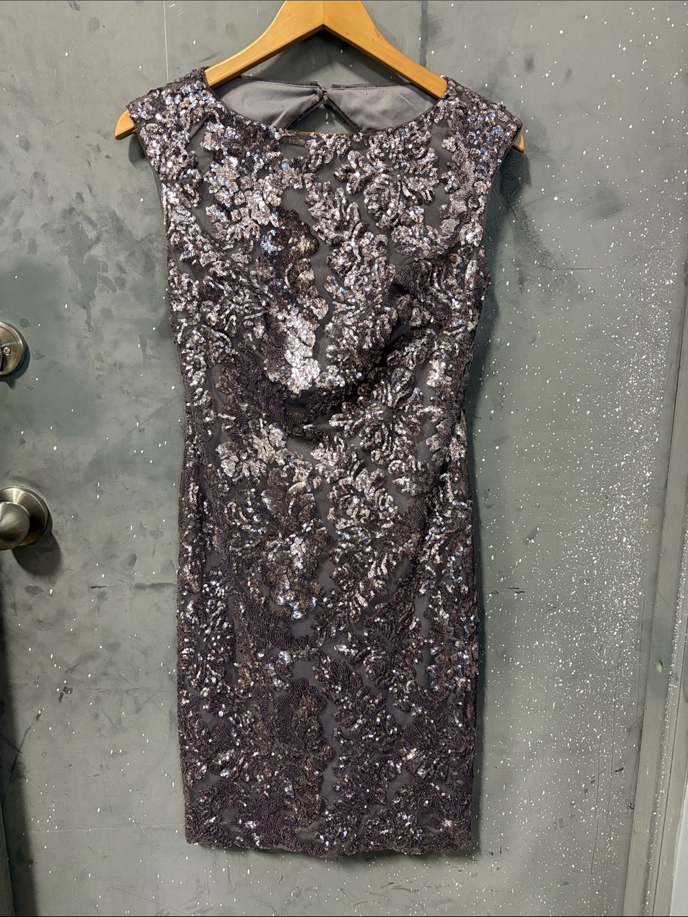 Lauren Ralph Lauren Charcoal Sequin Lace Midi Dress size 6 NWT